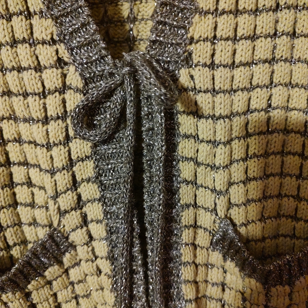 🌿🩶🌿 Gorgeous Chartreuse & Silver Metallic Open Weave Tie Cardigan - S - Picture 12 of 16